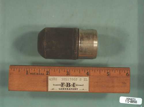 Lab Pic of recovered FBI 40mm PSM - Incendiary Flash Bang round